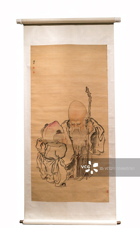 古代绘画艺术品，闵贞，寿星图轴图片素材