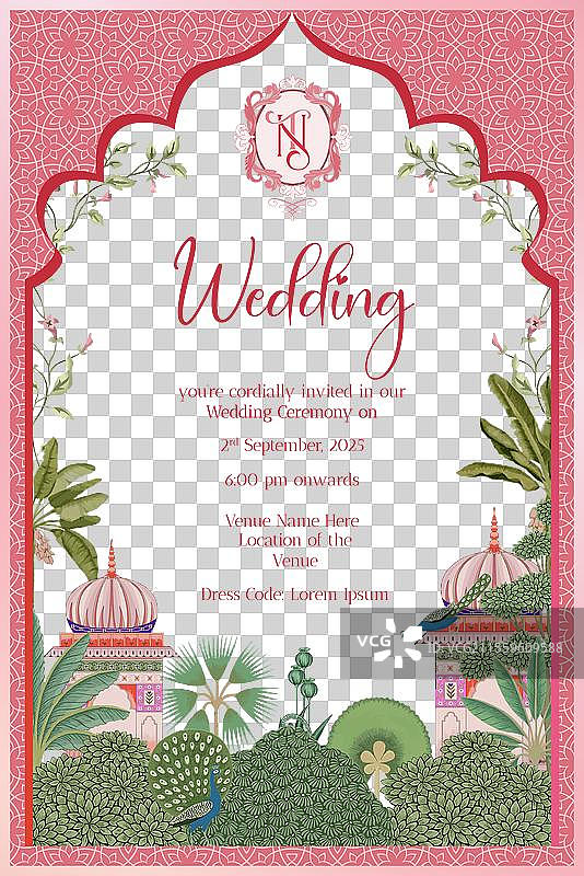 传统印度莫卧儿婚礼日邀请函图片素材
