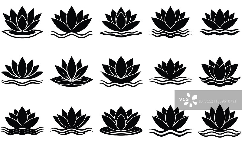 孤立的莲花剪影集图片素材