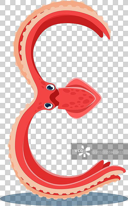 海洋动物水下字母e卡通章鱼图片素材