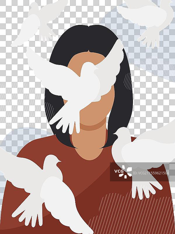 一位年轻女性与和平的鸟儿交流图片素材