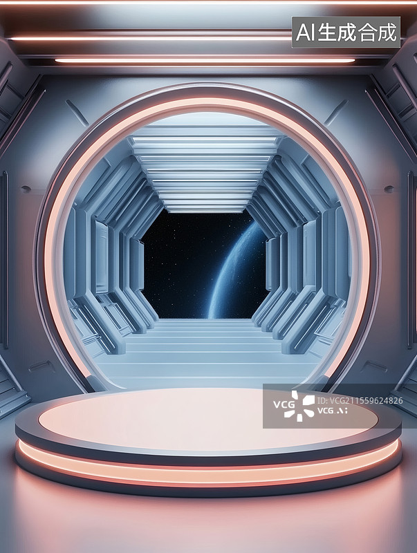 【AI数字艺术】未来太空站的圆形舞台图片素材