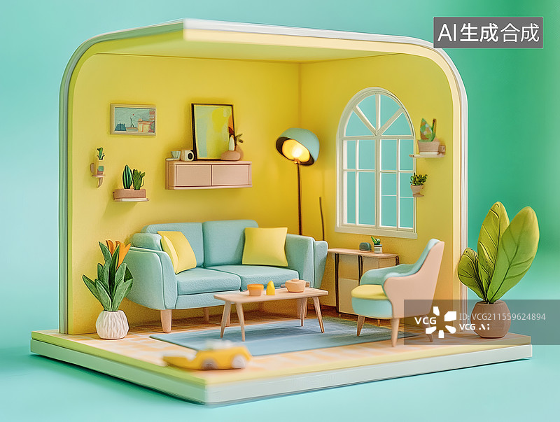 【AI数字艺术】温馨客厅模型展示图片素材