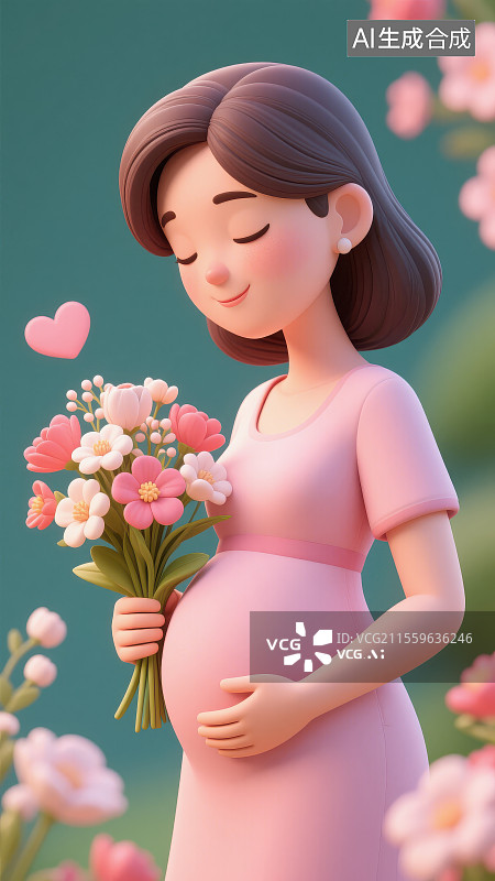 【AI数字艺术】母亲节妇女节女神节孕妈妈唯美小清新3D插画图片素材