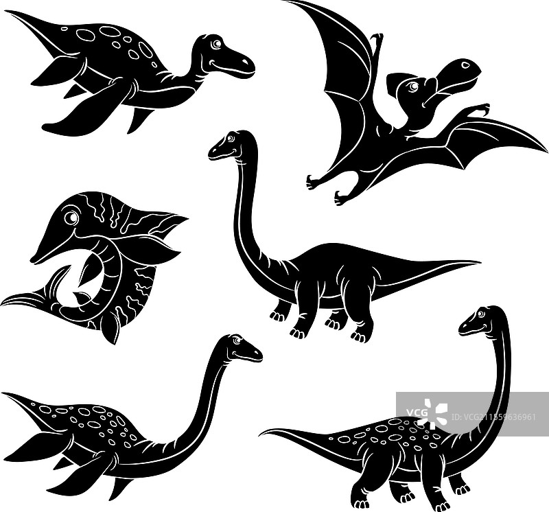 一组不同的恐龙轮廓图，独立展示图片素材