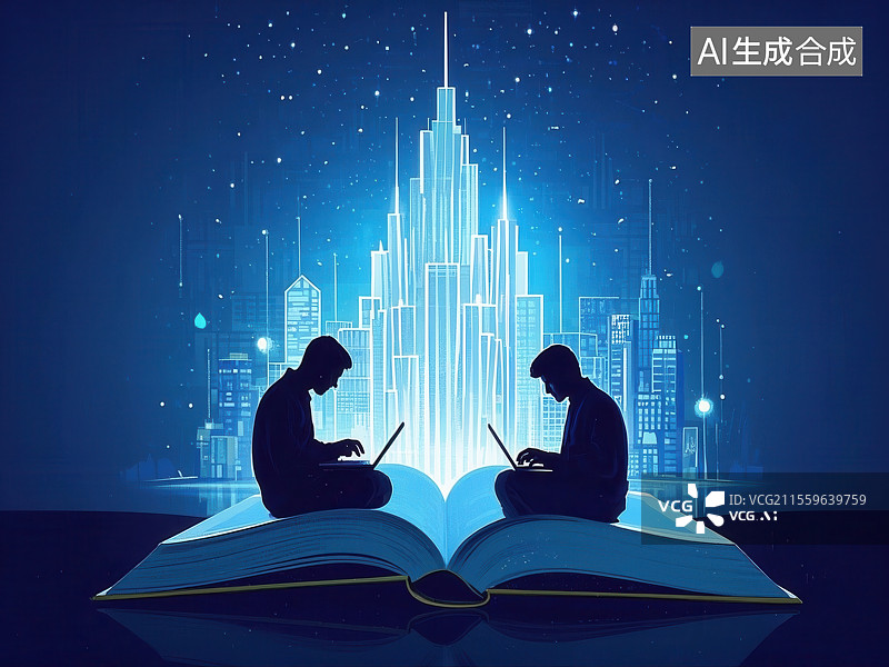 【AI数字艺术】夜读双城：书页上的都市幻景图片素材