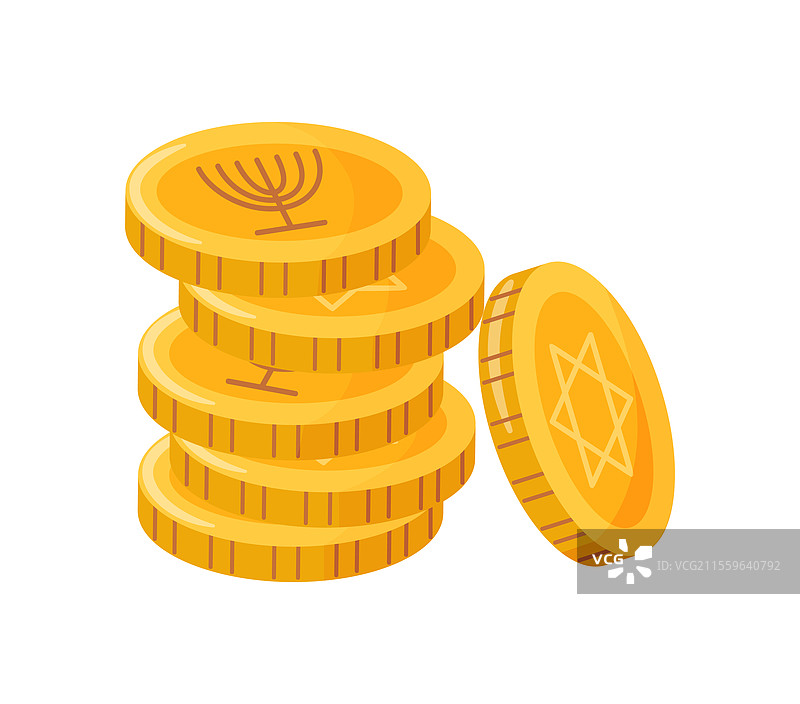 带有犹太符号大卫之星的光明节硬币图片素材