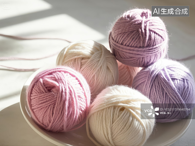 【AI数字艺术】柔彩绒球：光影下的毛线团图片素材