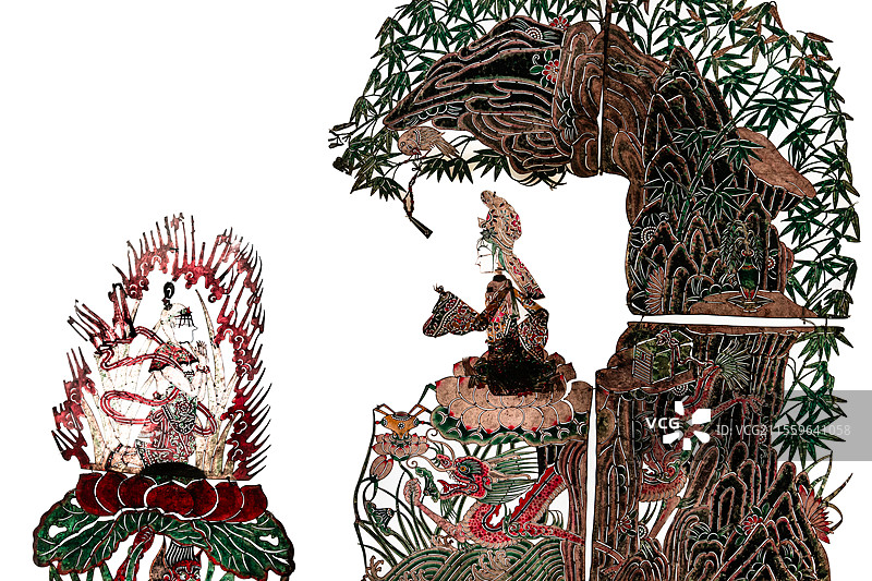 中国传统艺术陕西牛皮影西游记收红孩儿图片素材