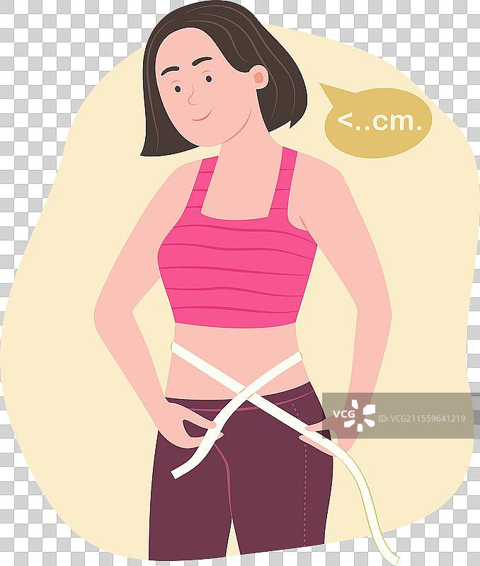 女人用卷尺测量自己的腰围图片素材