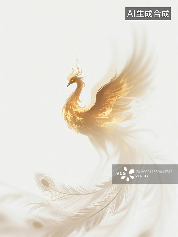 【AI数字艺术】金色凤凰展翅翱翔梦幻背景图片素材