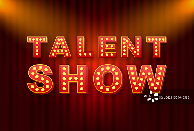 红色背景下聚光灯照亮的才艺表演图片素材