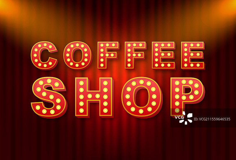 咖啡店招牌，上面有红色发光灯泡图片素材
