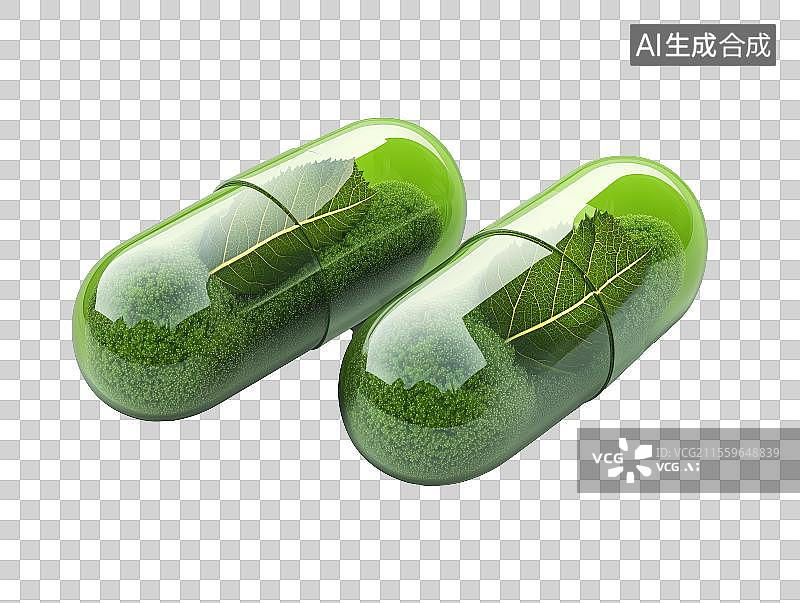 【AI数字艺术】免扣元素生物制药题材绿色胶囊3d图标图片素材