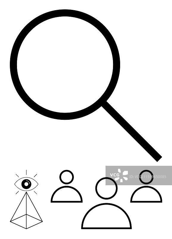 带有眼睛符号和抽象图案的放大镜图片素材