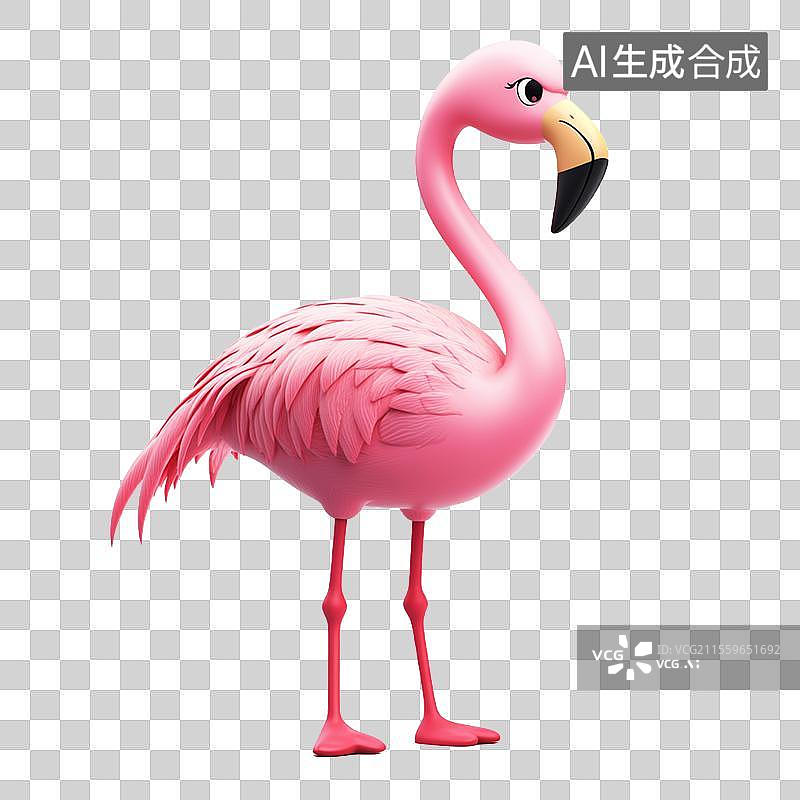 【AI数字艺术】3D免抠元素卡通火烈鸟鸟类粉色图片素材