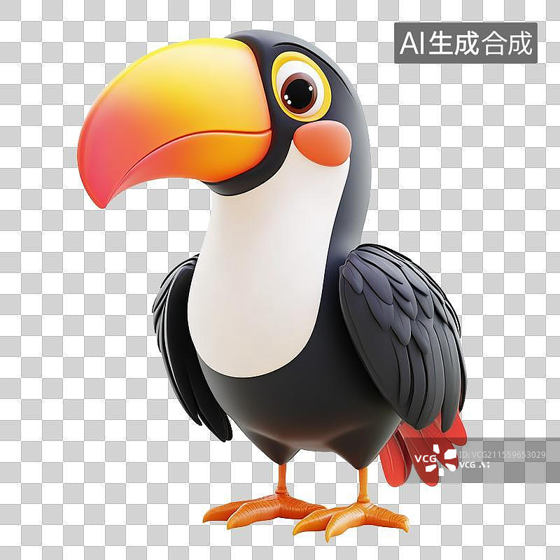 【AI数字艺术】3D免抠元素卡通巨嘴鸟鸟类动物图片素材