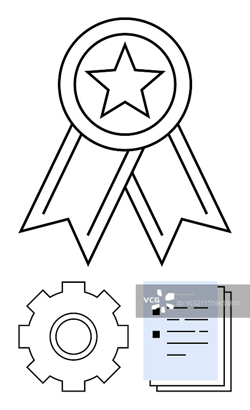 带星星的奖章与齿轮图标图片素材