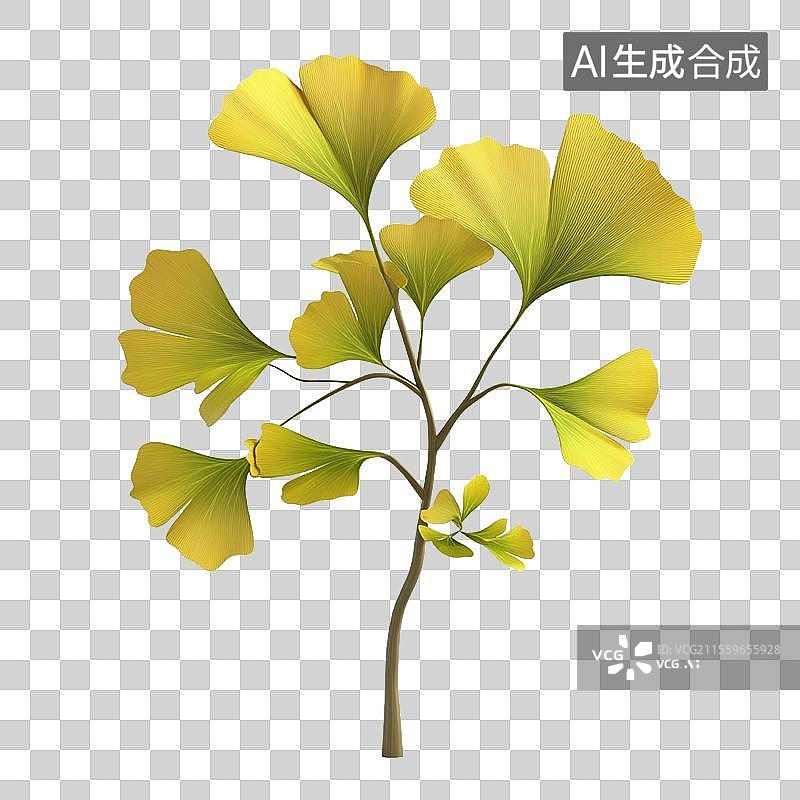 【AI数字艺术】3D免抠元素卡通银杏叶子枝条图片素材