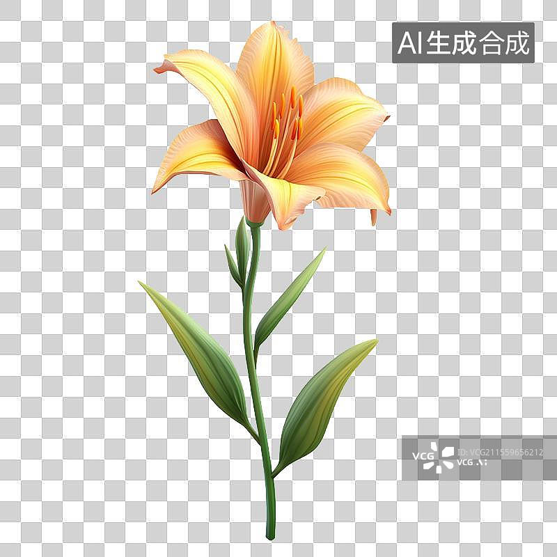 【AI数字艺术】3D免抠元素卡通花卉植物萱草图片素材