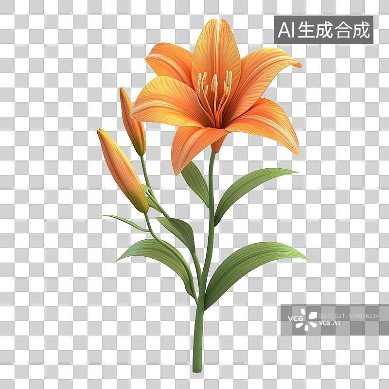 【AI数字艺术】3D免抠元素卡通花卉植物萱草图片素材