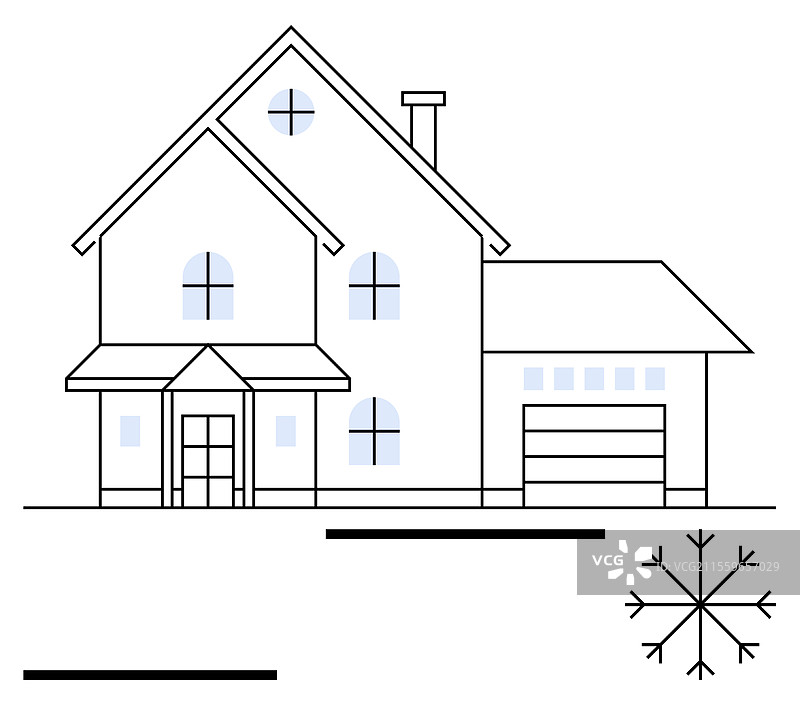 现代郊区住宅，带车库和雪花图片素材
