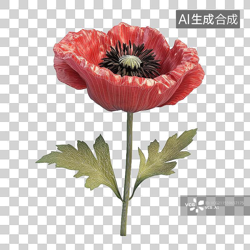 【AI数字艺术】3D免抠元素卡通红色罂粟虞美人花朵图片素材