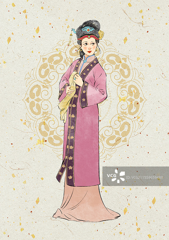 国风文学名著红楼梦金陵十二钗清朝汉服系列人物插画，李纨。图片素材