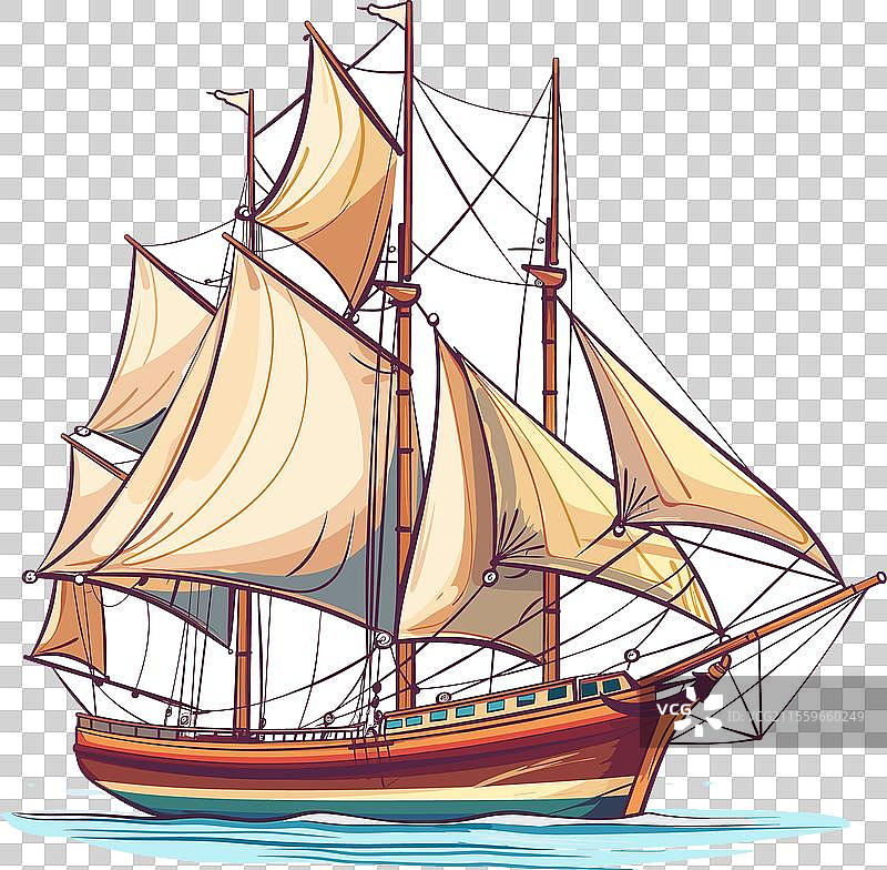 详细的复古风格帆船图片素材