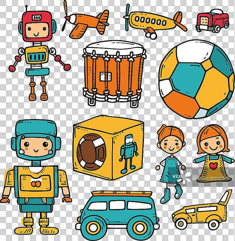 五彩缤纷的涂鸦玩具和游戏物品图片素材