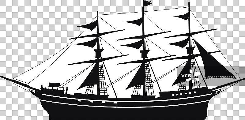 黑色剪影的三桅帆船图片素材