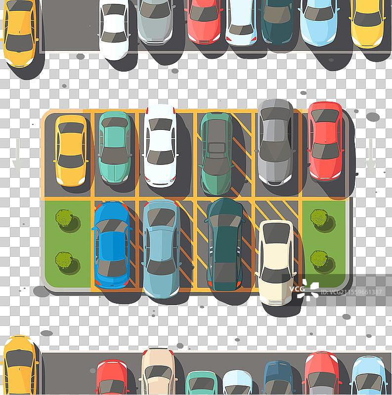 俯视图中的五彩斑斓的停放汽车停车场图片素材