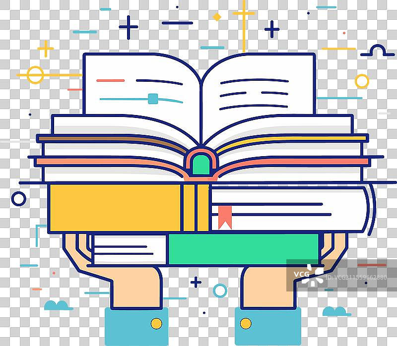 打开的书籍与叠放的彩色书籍设计图片素材