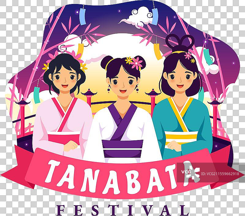 七夕日本节日，人们穿着传统服饰图片素材