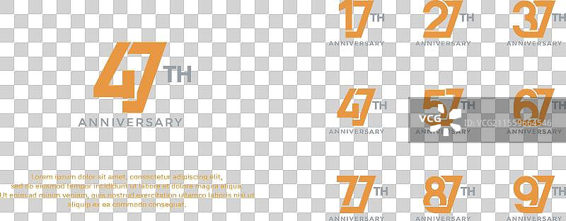 黑色背景上的橙色周年纪念标志组合图片素材