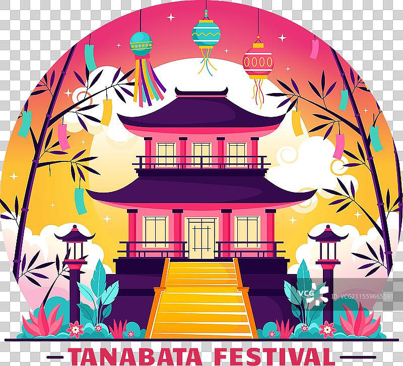 七夕日本节日，人们穿着传统服饰图片素材