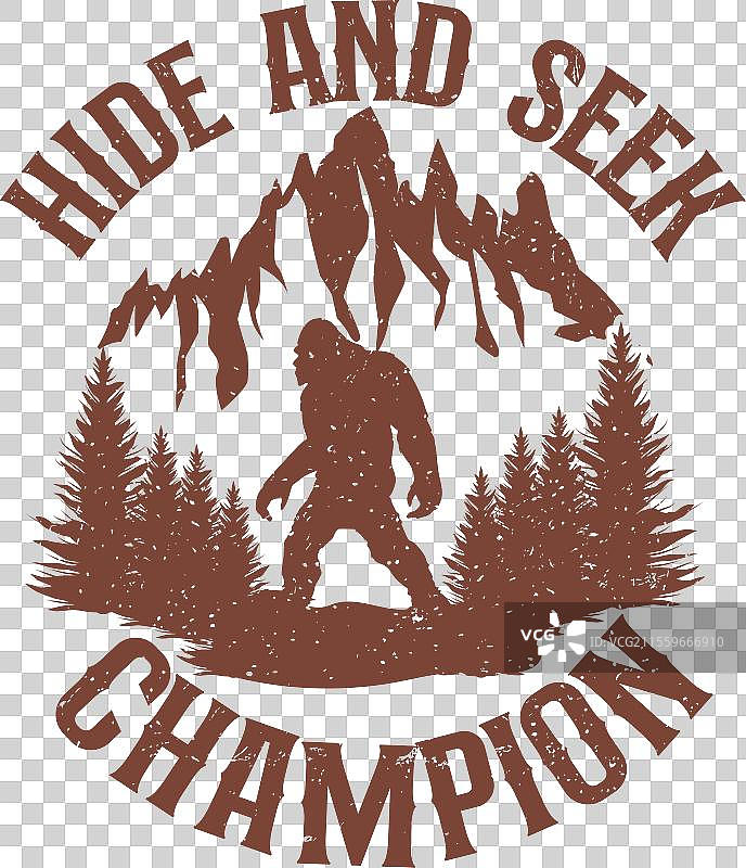 捉迷藏冠军的字母设计与大脚怪图案图片素材