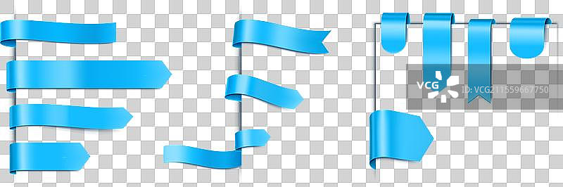 蓝色丝带书签套装图片素材