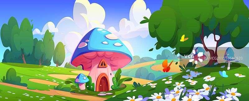 由蘑菇制成的仙女精灵或动物的小房子图片素材