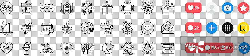 吸引力、睡眠和情书线条图标包图片素材