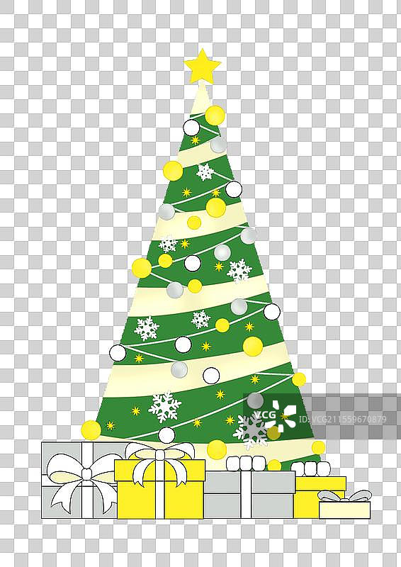 雪花白银黄圣诞球圣诞礼物装饰圣诞树图片素材