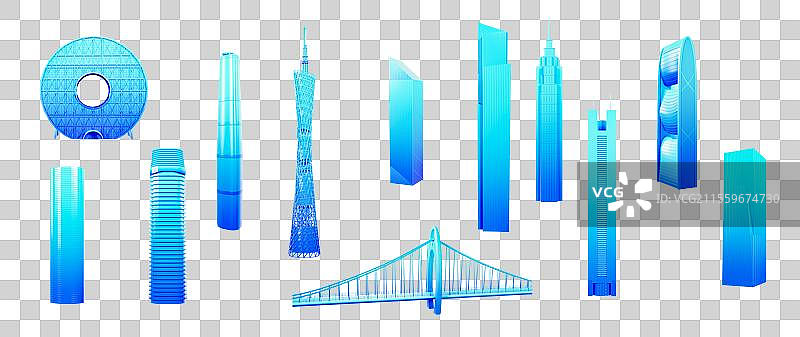 3D渲染的广州城市地标广州城市天际线元素图片素材