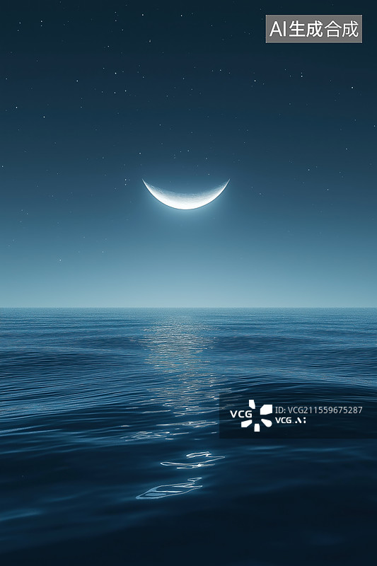 【AI数字艺术】海上月亮图片素材