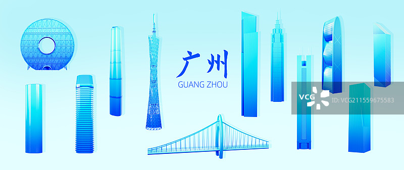 3D渲染的广州城市地标广州城市天际线广州城市海报图片素材