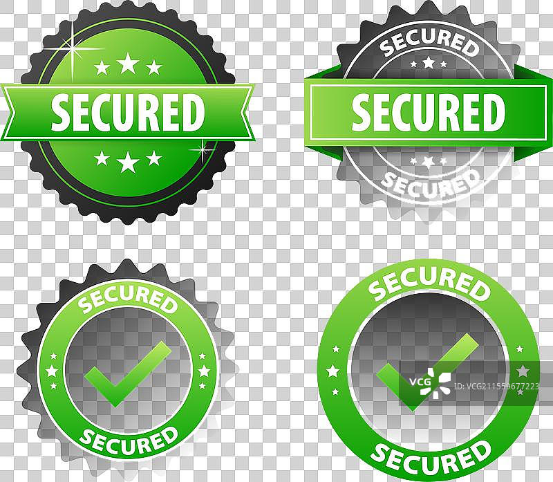 绿色和黑色标签的安全贴纸，背景为白色图片素材