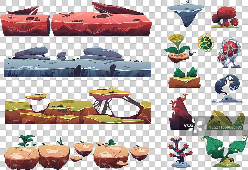 卡通平台游戏的关卡地面元素图片素材