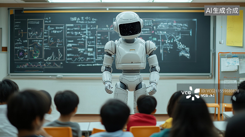 【AI数字艺术】人形机器人系列教育领域学校辅助教学机器人3D渲染图片素材