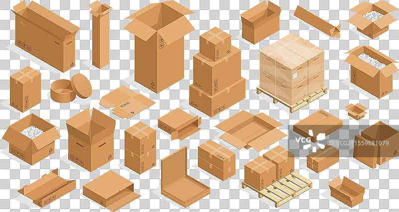 等距的开口和封闭纸箱图片素材