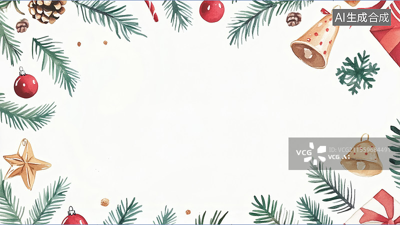 【AI数字艺术】圣诞节铃裆2D卡通装饰边框插画最大图片素材