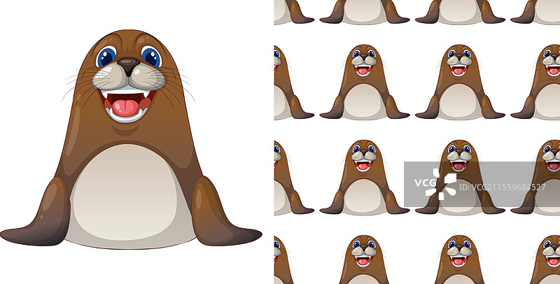 可爱的海豹在重复的玩耍图案中图片素材